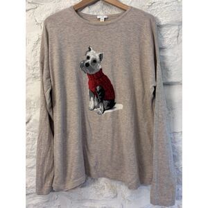 J.Jill Weston Mini Schnauzer Dog Crew Neck Knit Sweater Lg Tall Dog Mom Coastal